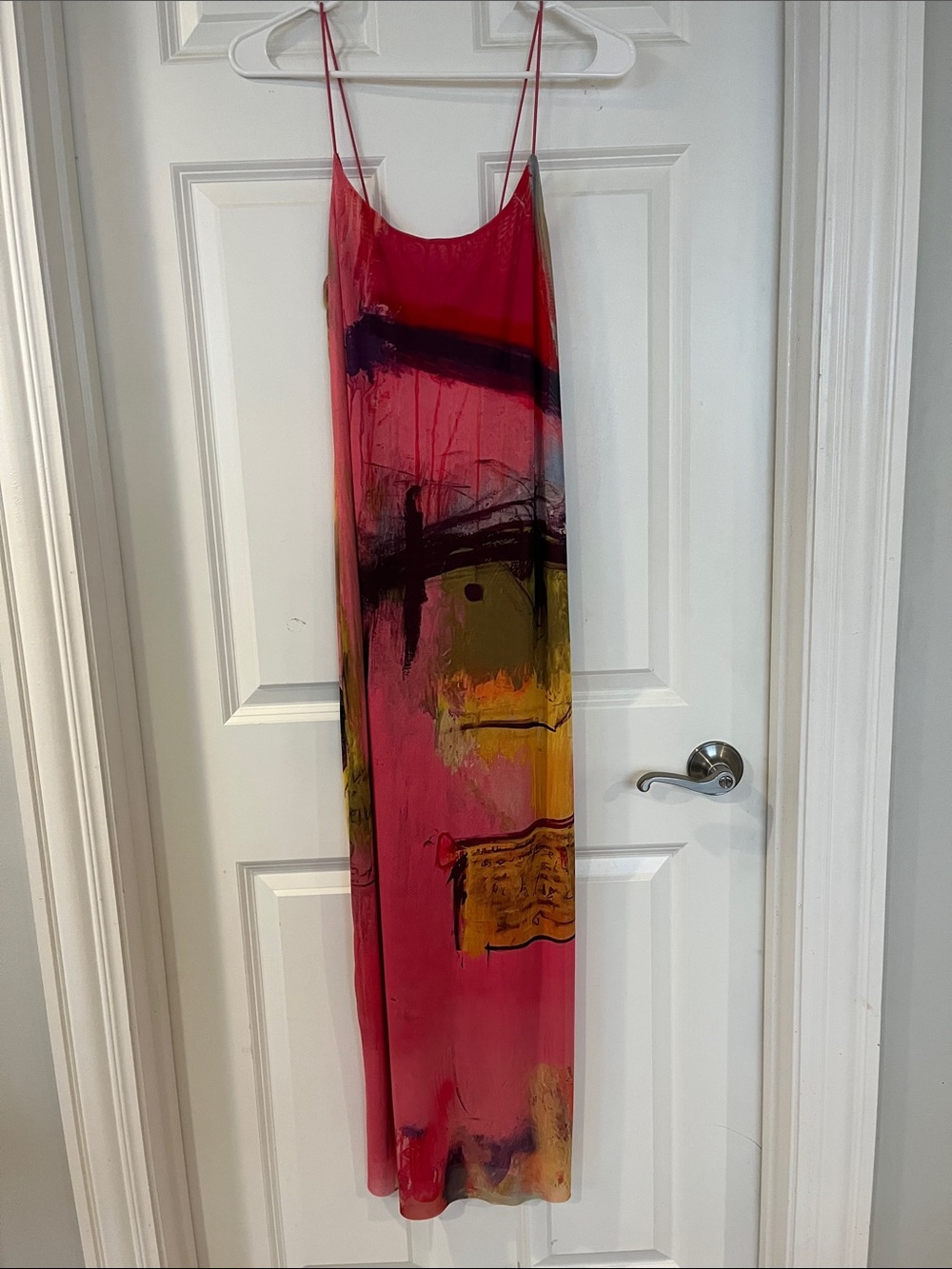 Zara Pink and Yellow David Pher Abstract Slip Dress
